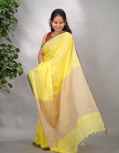 Yellow Narayanpet Cotton Saree | Looms & Tassels