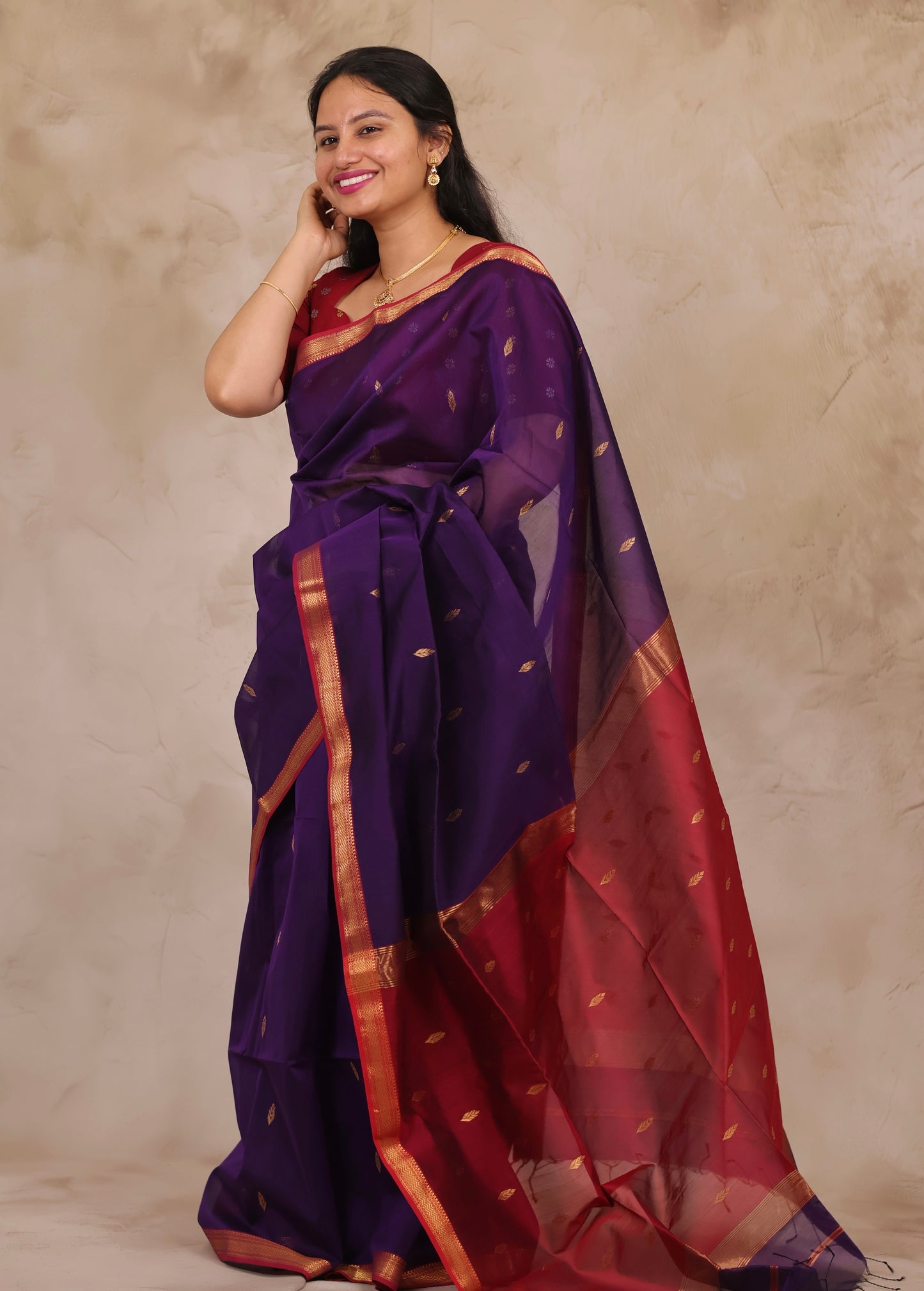 Purple Handloom Maheswari Silk Cotton Sarees | Looms & Tassels