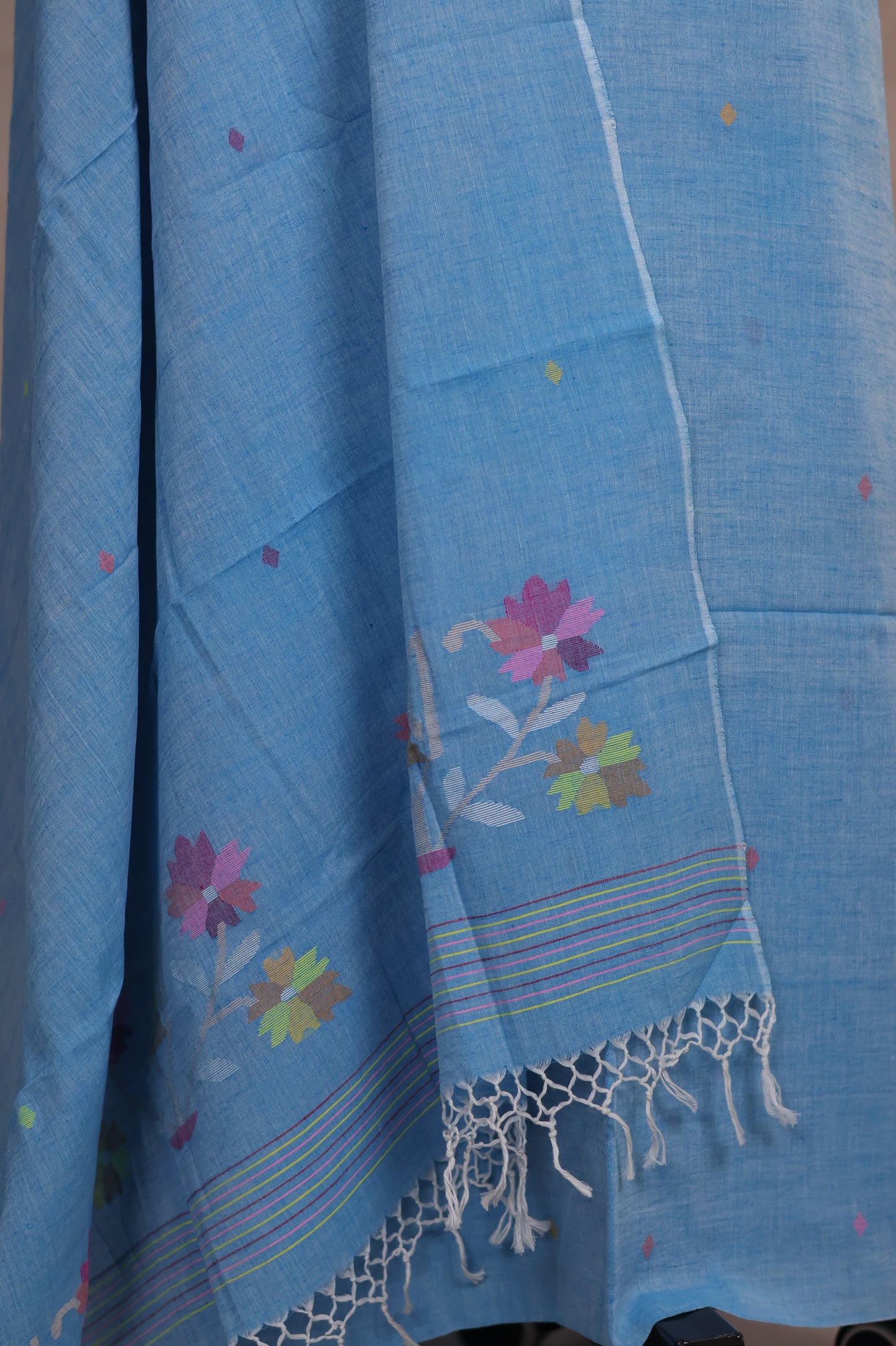 Powder Blue Handwoven Jamdhani weaving pure Malai cotton 2 piece suit sets | Looms & Tassels