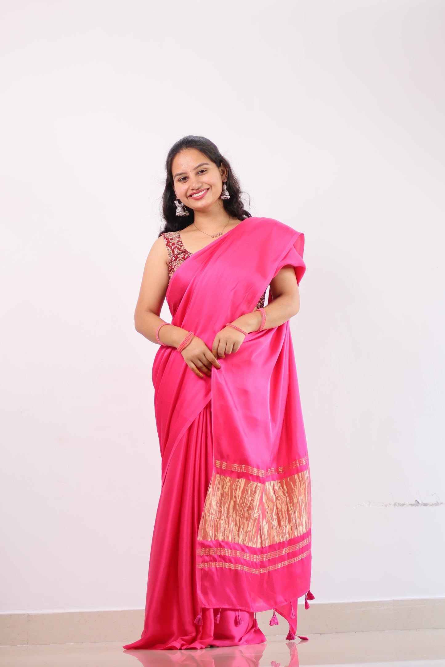 Pink Plain Modal Silk Saree