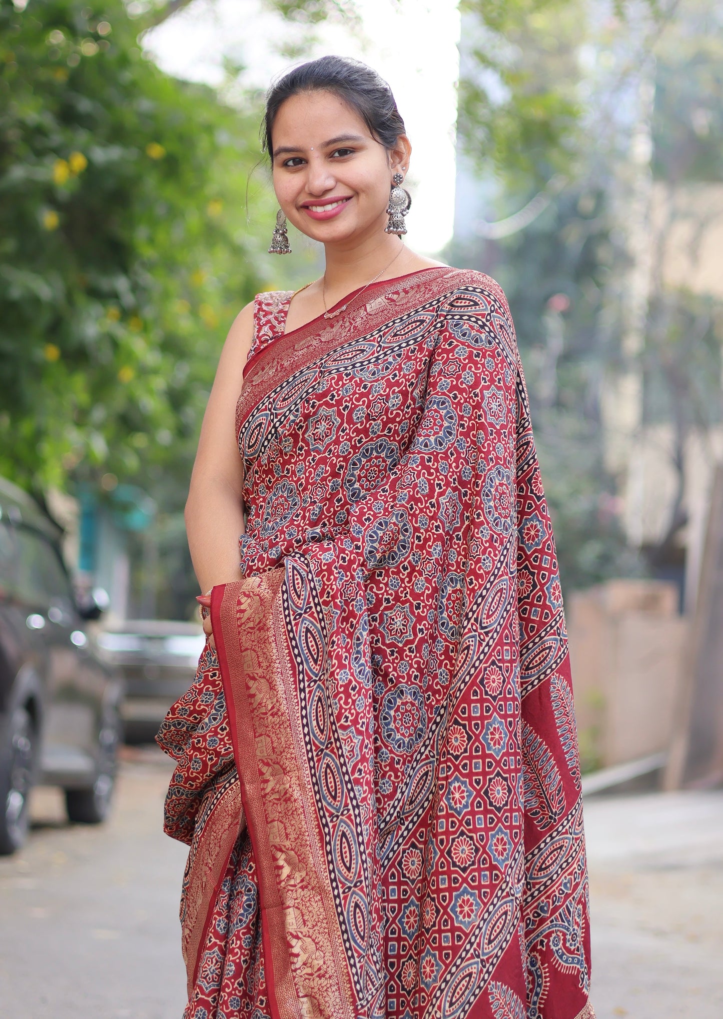 Ajrakh Dola Silk Saree
