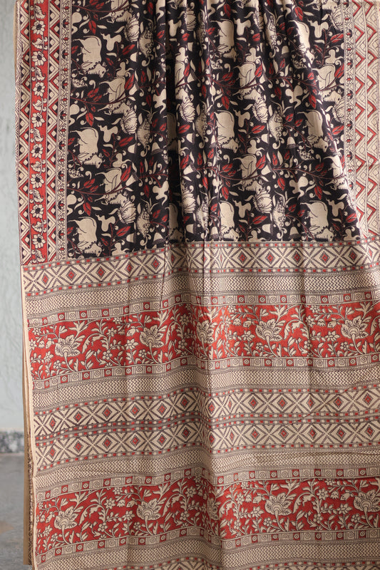 Black & Red Kalamkari Cotton Saree