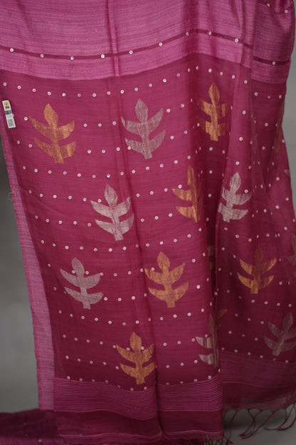 Pastel Pink Handloom Jamdhani Pure Matka Silk Saree with Muslin Silk Pallu
