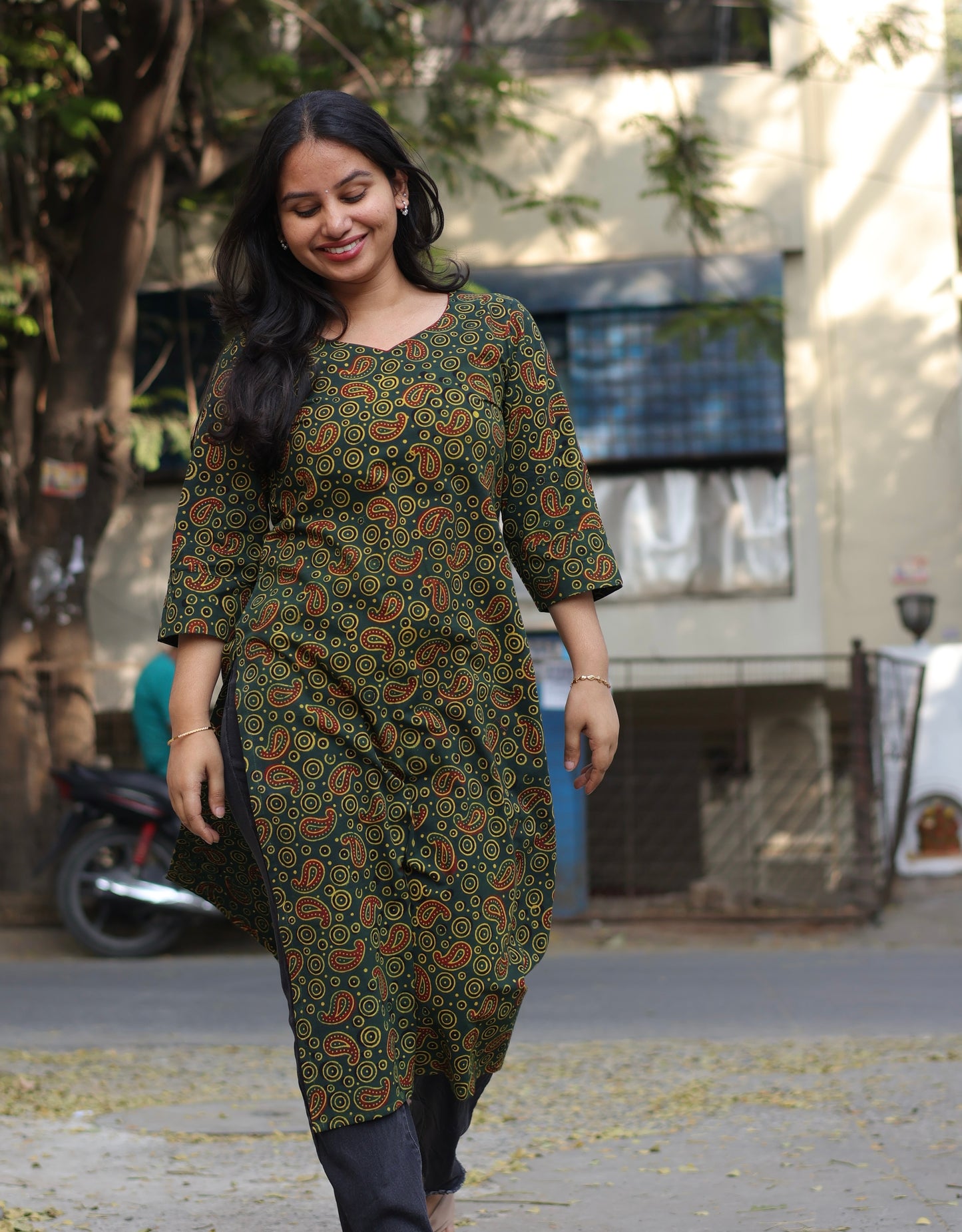 Green Ajrakh Hand Block Printed Kurti