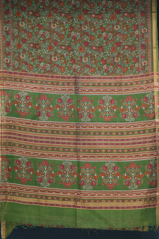 Green Digital printed Kota Doria Saree