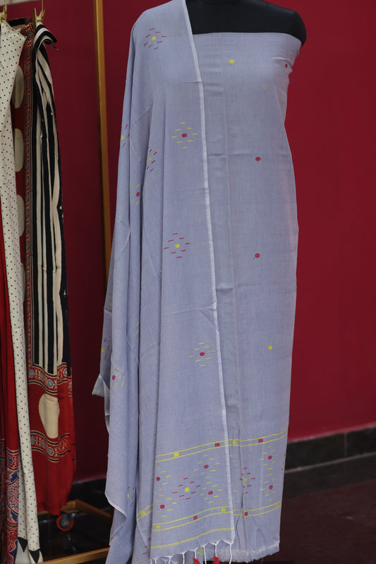 Handwoven weaving butta pure Malai cotton 2 piece suit sets