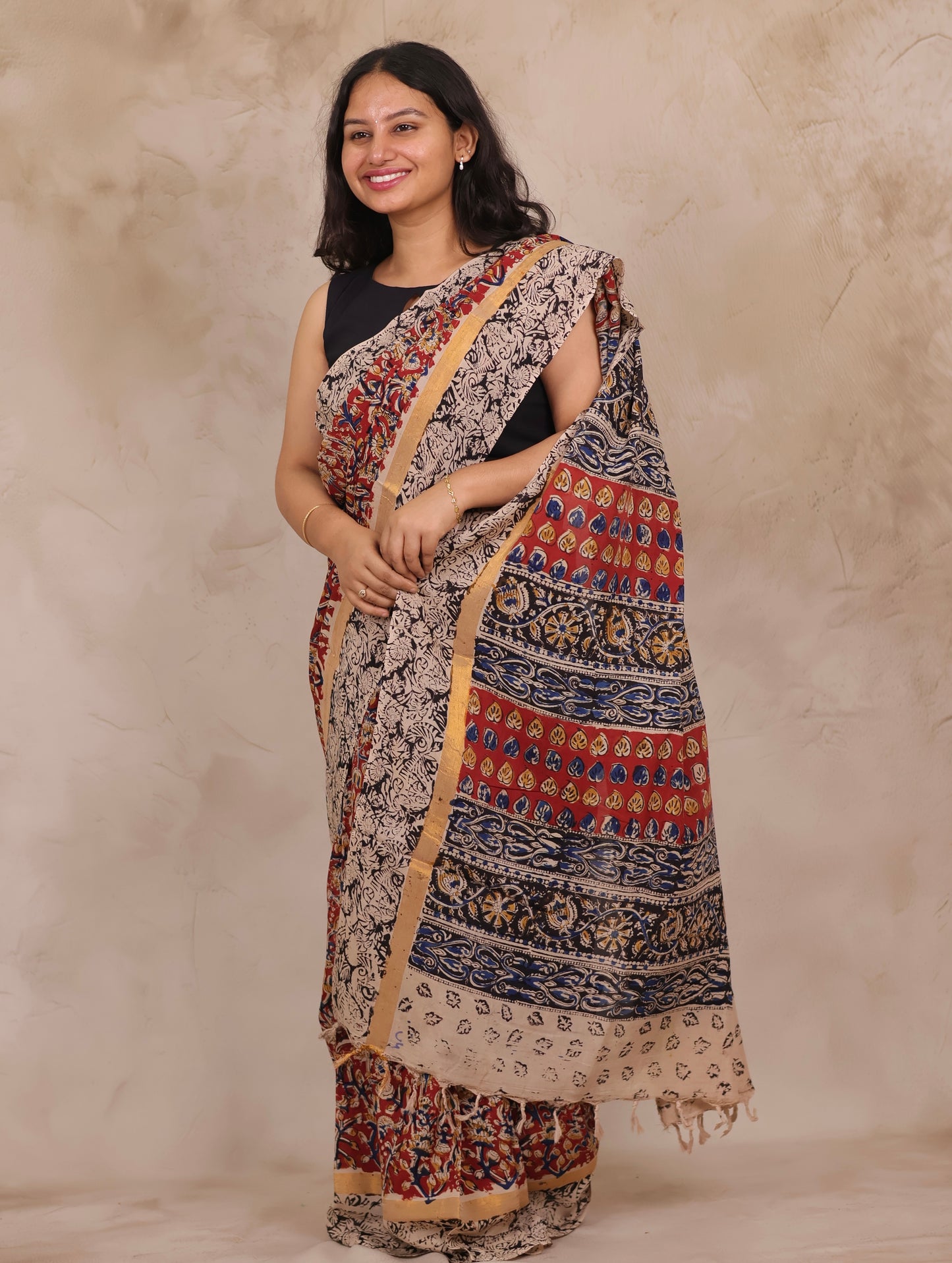 Hand Block Printed Kalamkari Chennur Silk Saree