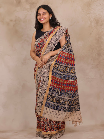 Hand Block Printed Kalamkari Chennur Silk Saree