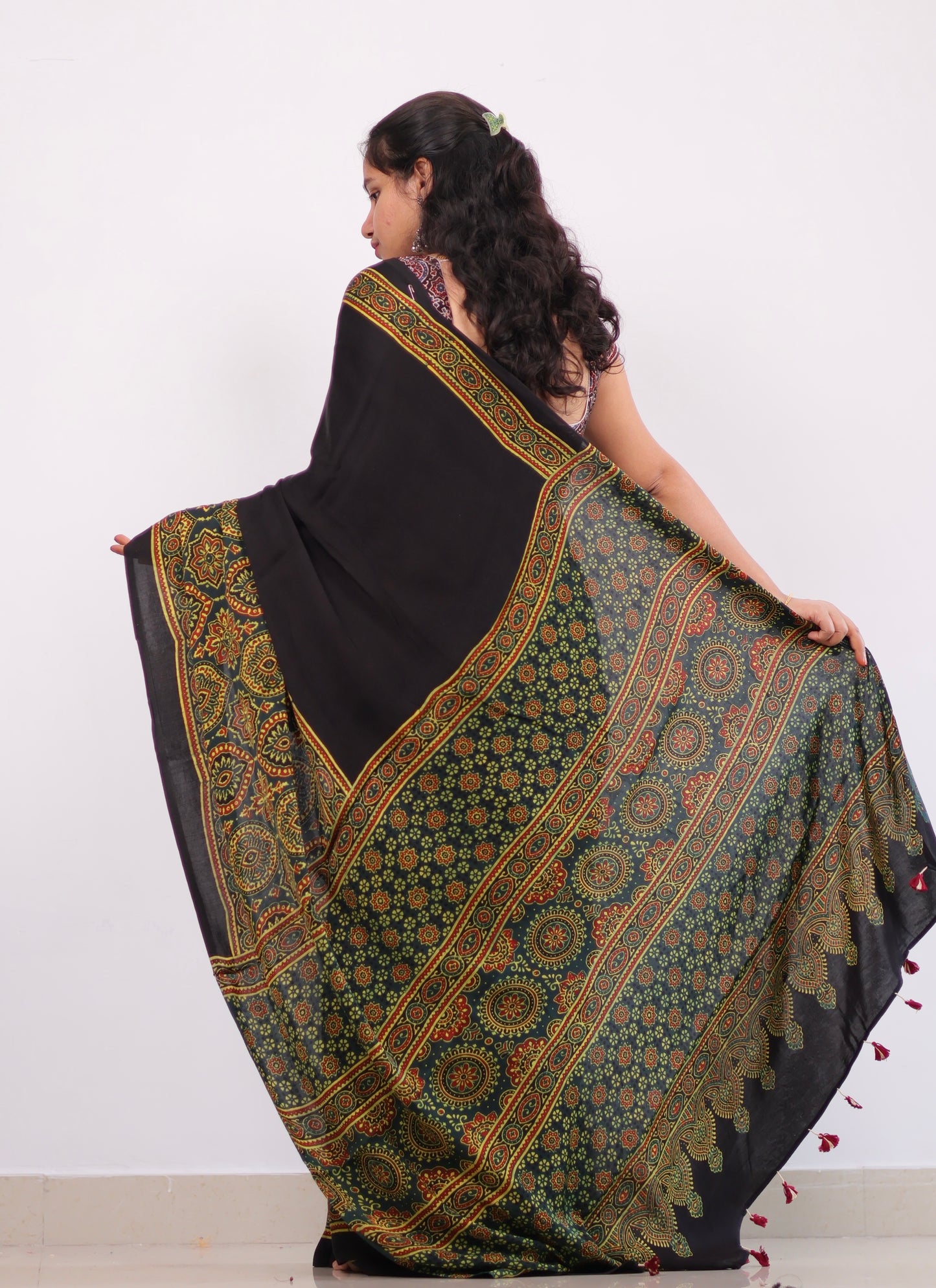 Ajrakh Modal Silk Saree