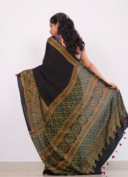 Ajrakh Modal Silk Saree
