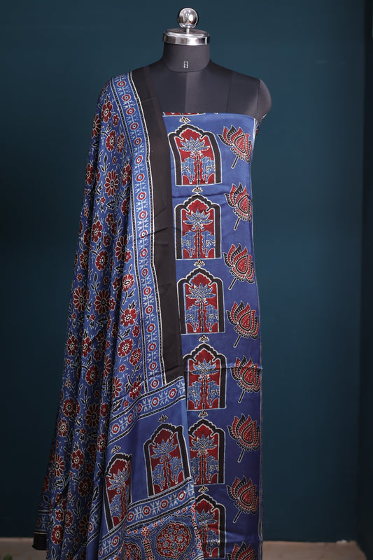 Indigo Handblock printed Ajrakh modal silk 2 piece suit set