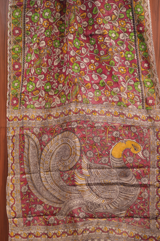 Pure Kota Doria Saree with Bagru Handblock Prints – Red | Looms&Tassels