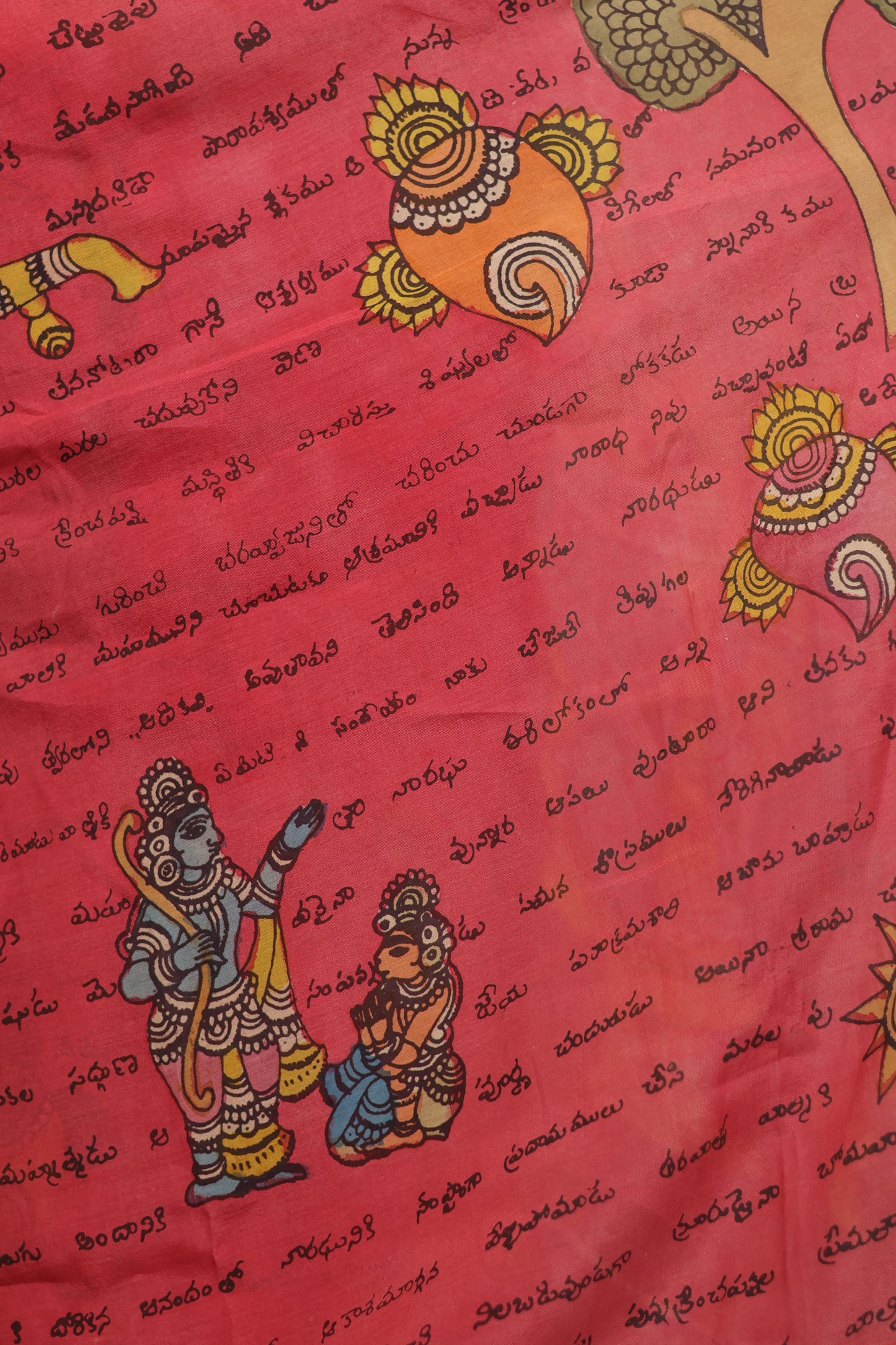 Pink Hand Painted Pen Kalamkari Silk Saree