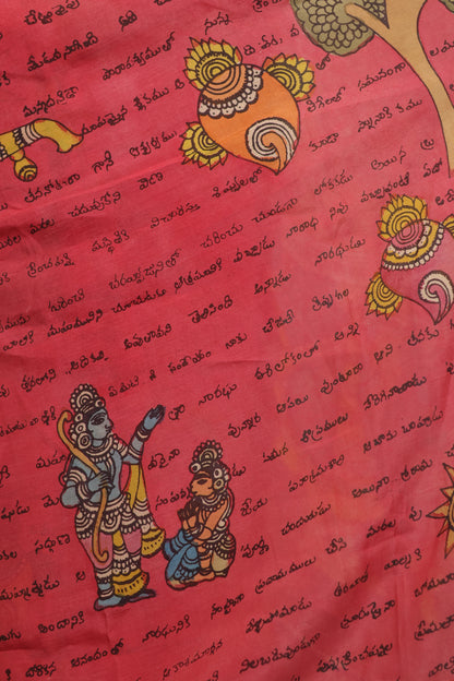 Pink Hand Painted Pen Kalamkari Silk Saree