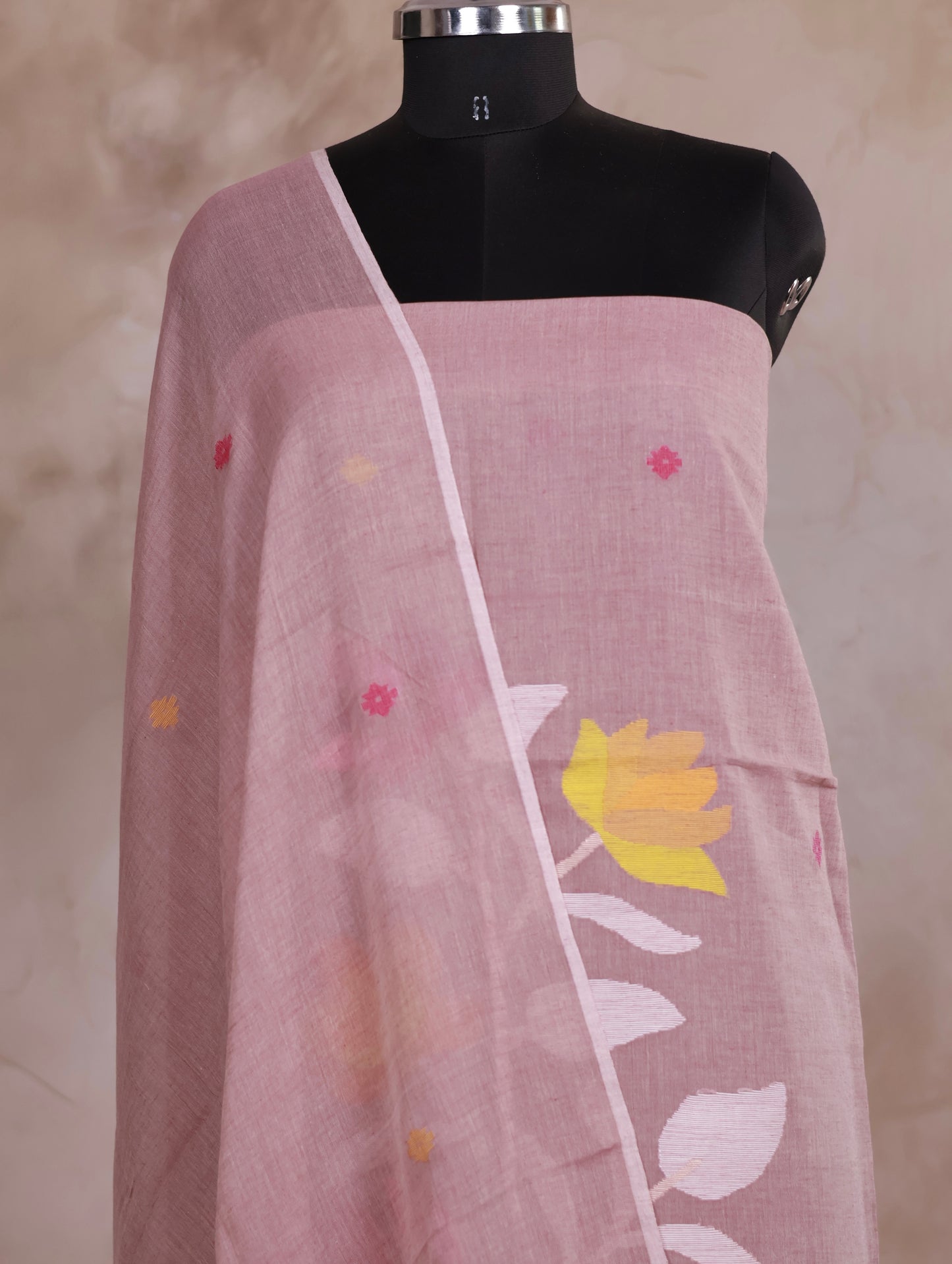 Dusty Pink Handwoven Jamdhani weaving pure Malai cotton 2 piece suit sets | Looms & Tassels