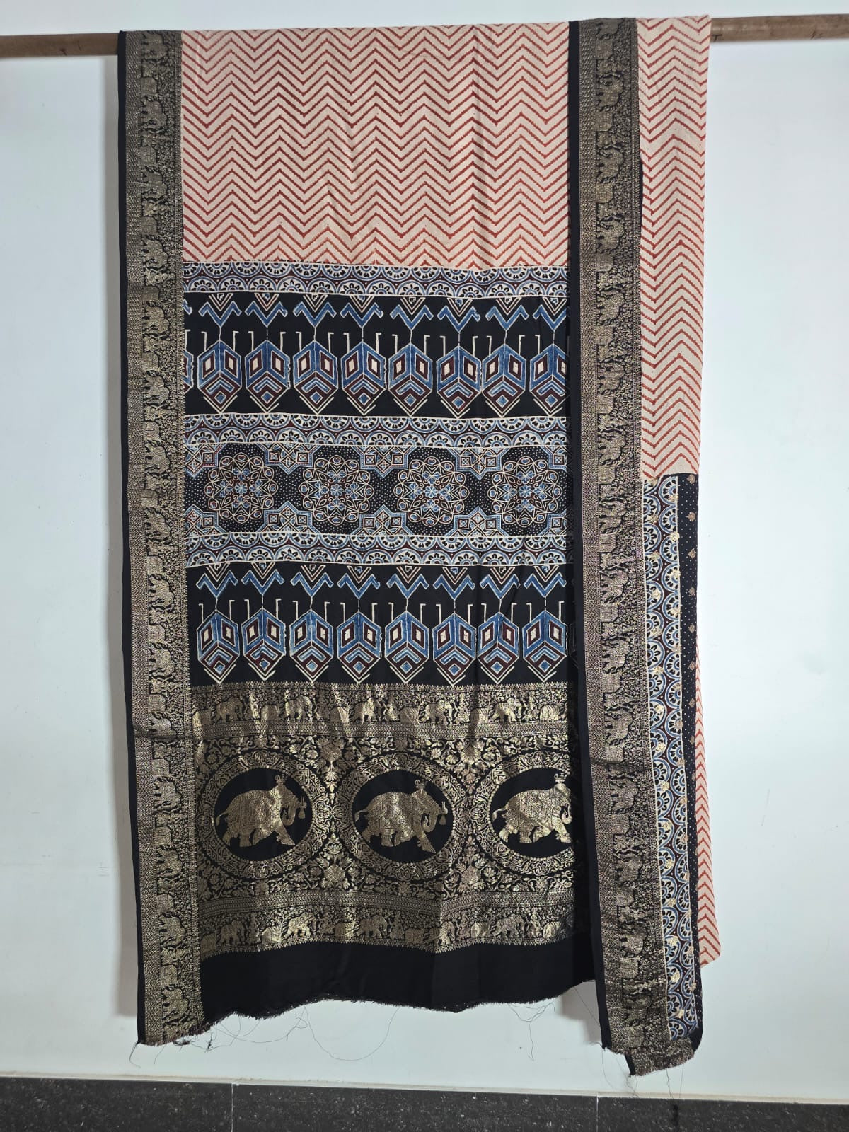 Ajrakh Dola Silk Saree