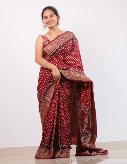 Ajrakh Dola Silk Saree