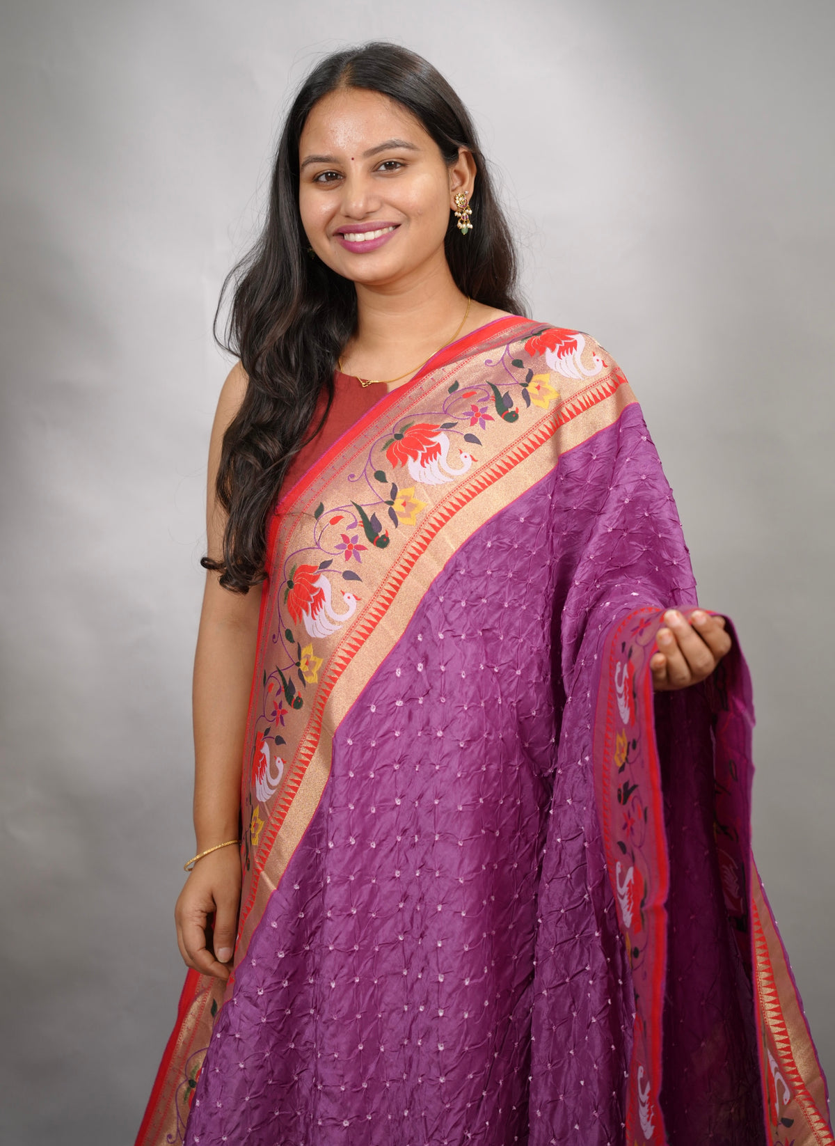 Handcrafted Bandhani Paithani Dola Silk Saree | Looms & Tassels