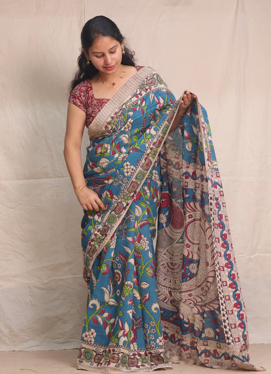 Rama Blue Kalamkari Cotton Saree