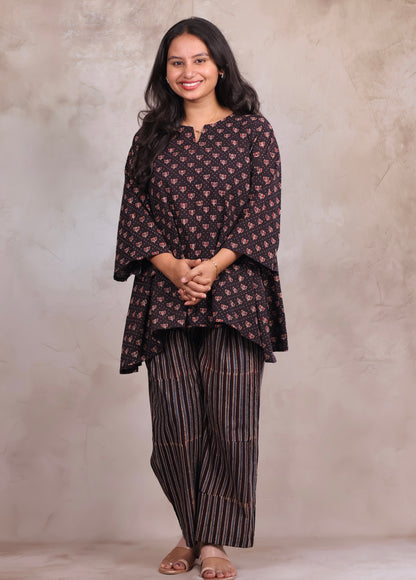 Black Ajrakh Handblock Printed Co-ord Set (Pure Cotton ) | Looms & Tassels