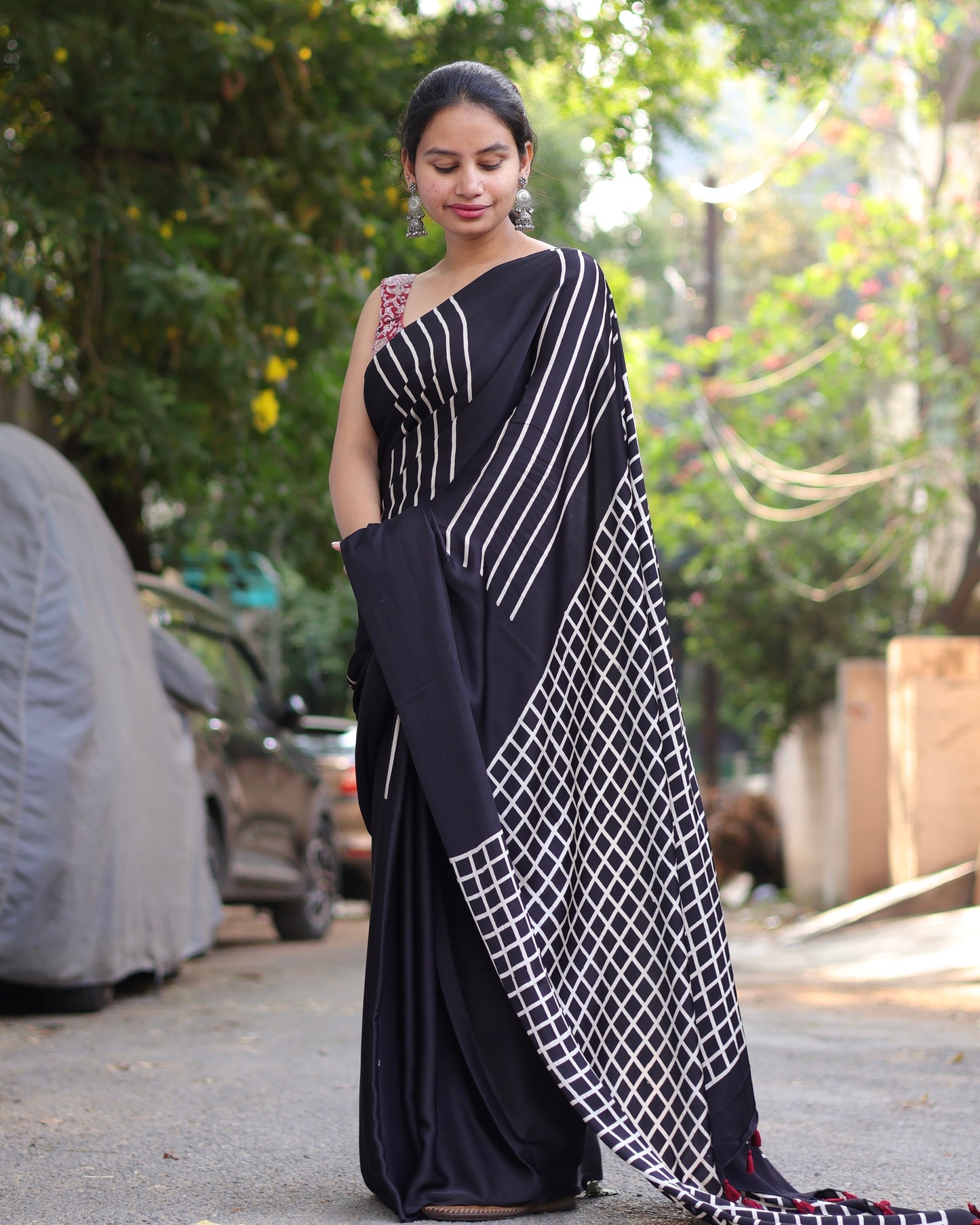Black Ajrakh Modal Silk Saree