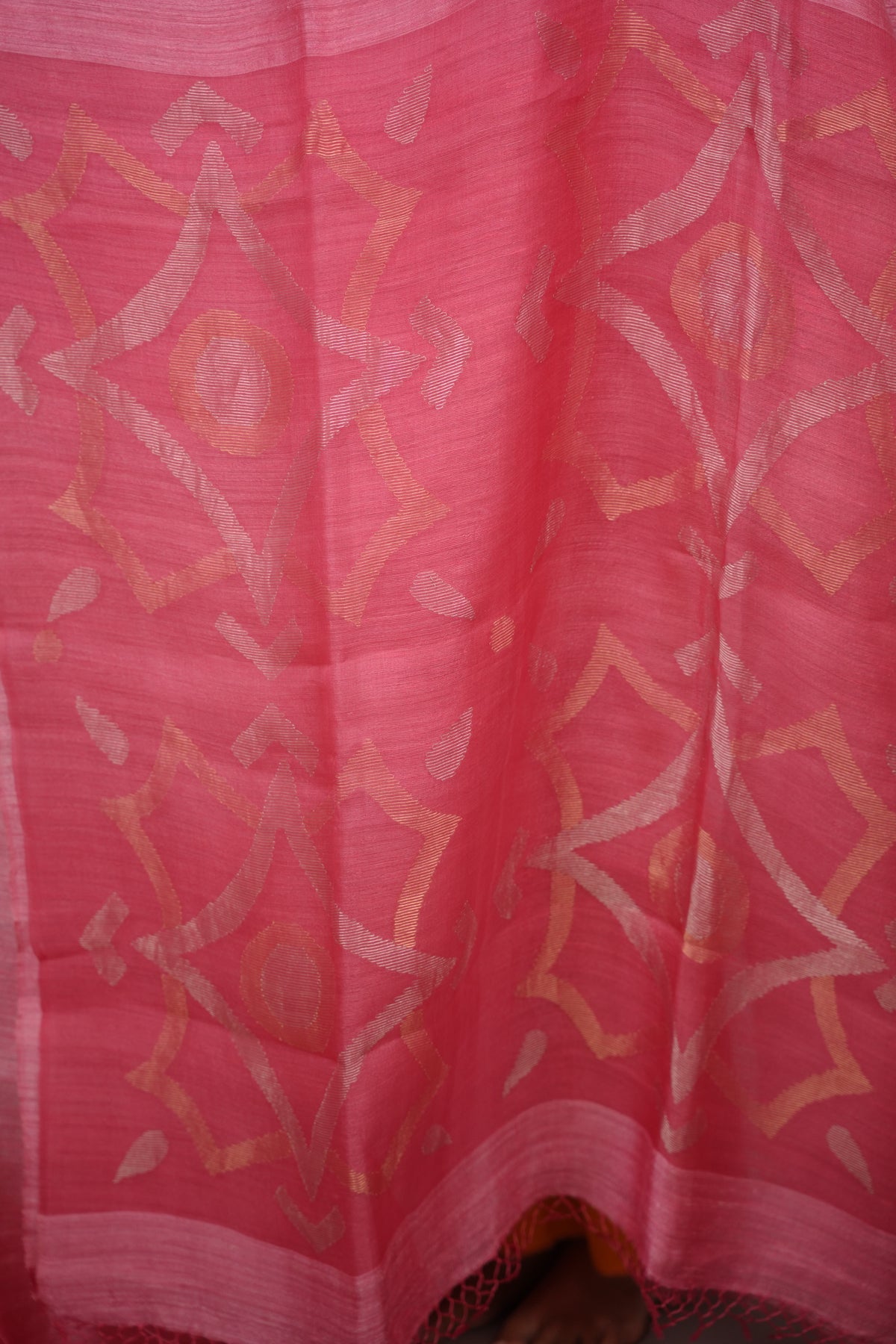 Baby Pink Handloom Jamdhani Pure Matka Silk Saree with Muslin Silk Pallu