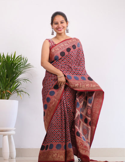 Ajrakh Dola Silk Saree