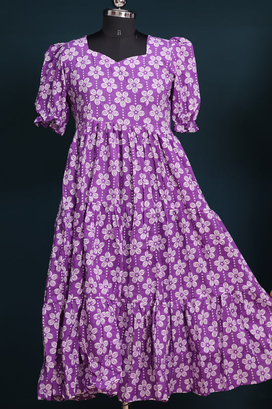Purple bagru pure cotton frock