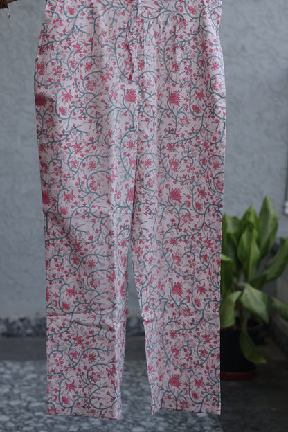 Pastel Handblock printed Pure Mul Cotton with Kota Doria Duppata 3 piece suit (stitched)