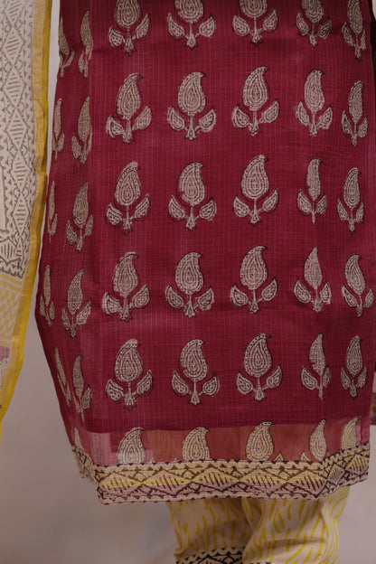 Handblock printed kota 3 piece suit (stitched)