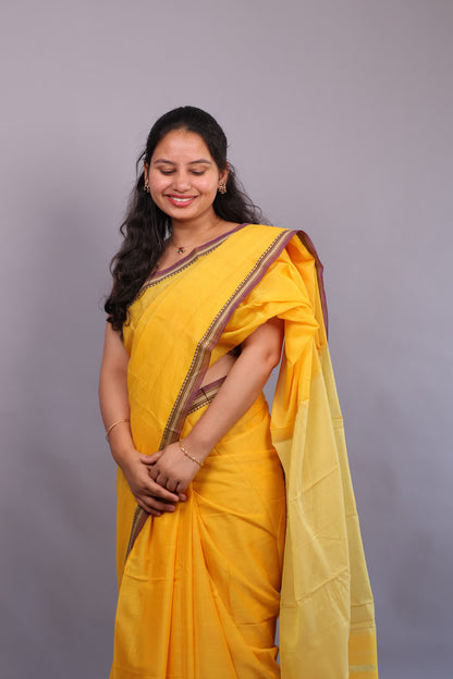 Yellow Narayanpet Cotton Saree | Looms & Tassels