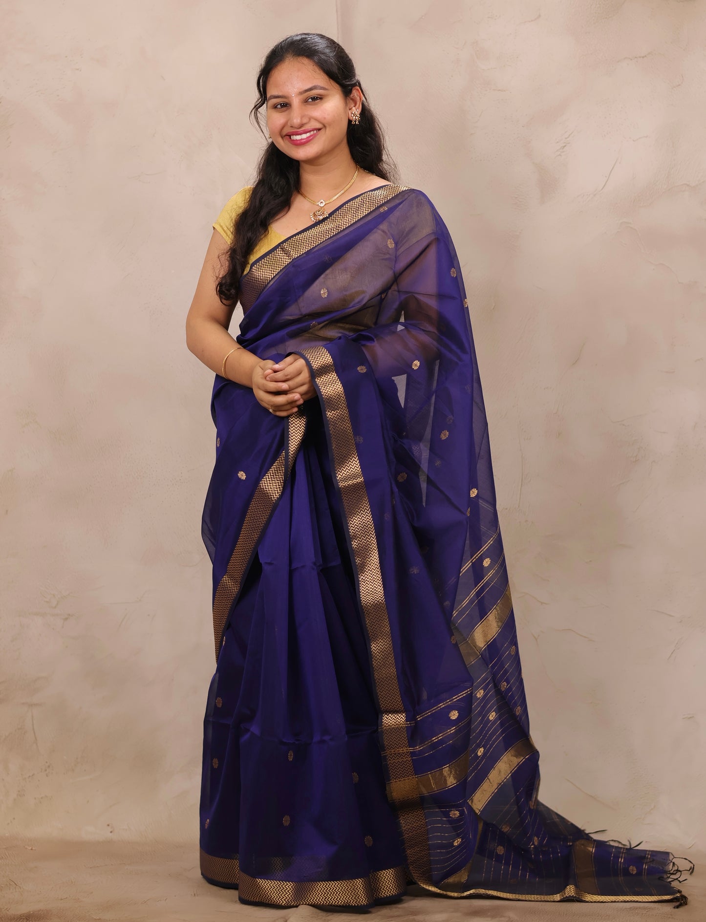 Blue Handloom Maheswari Silk Cotton Sarees | Looms & Tassels