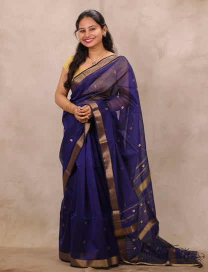 Blue Handloom Maheswari Silk Cotton Sarees | Looms & Tassels