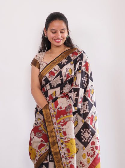 Nizam Border Kalamkari Silk Saree