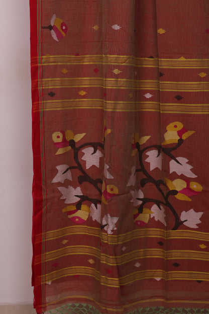 Dual Shade Pure Handwoven Jamdhani Malai Cotton Saree
