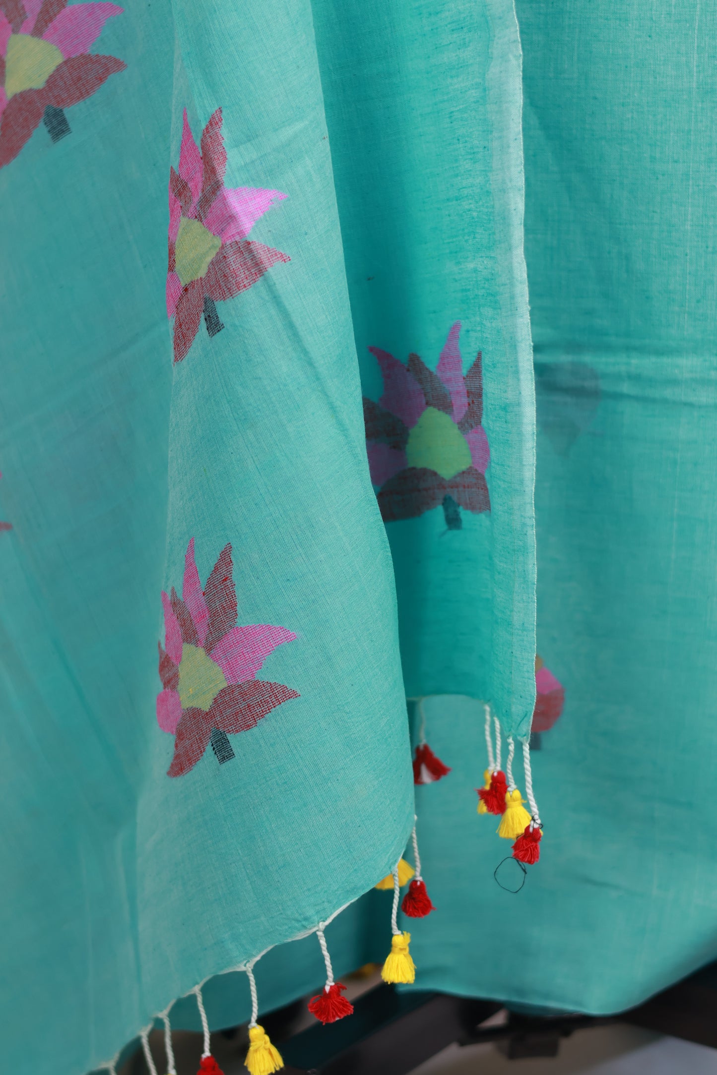 Sea Green Handwoven Jamdhani weaving pure Malai cotton 2 piece suit sets | Looms & Tassels