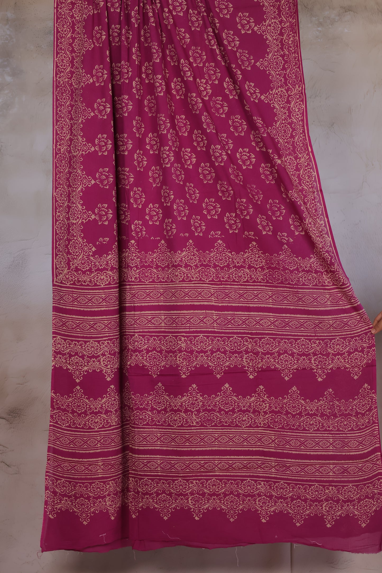 Pink Bagru Handblock printed MulMul cotton saree