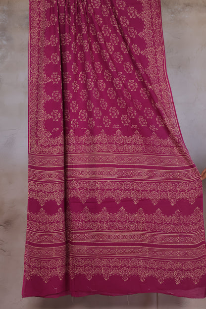 Pink Bagru Handblock printed MulMul cotton saree