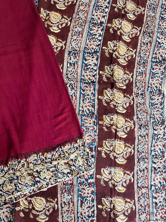 Maroon Kalamkari dyeing pure cotton saree