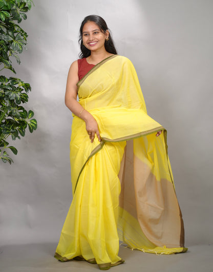 Yellow Narayanpet Cotton Saree | Looms & Tassels