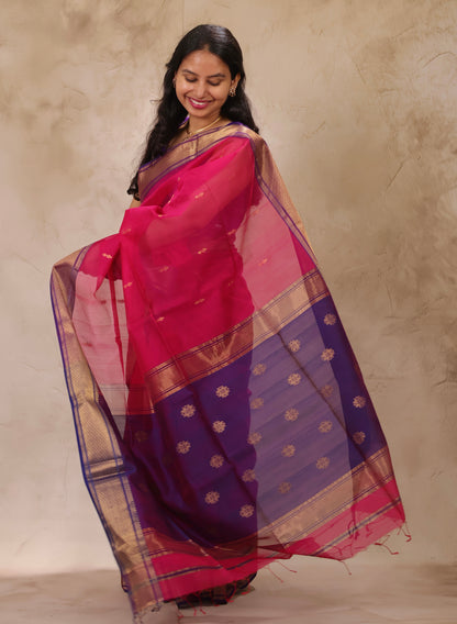 Pink Handloom Maheswari Silk Cotton Sarees | Looms & Tassels