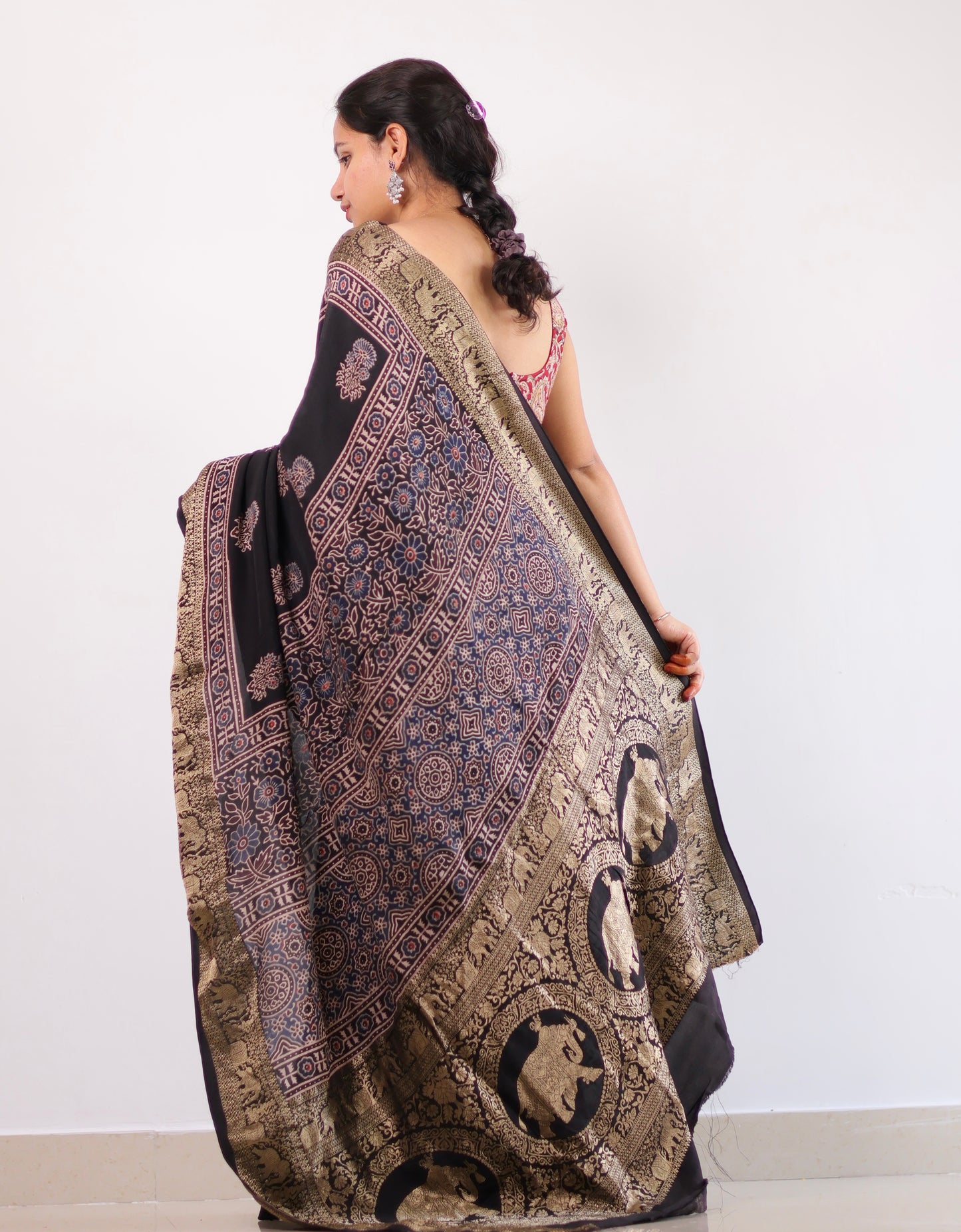 Ajrakh Dola Silk Saree