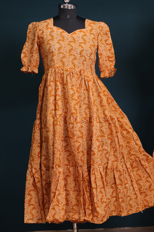 Mustard Yellow Bagru pure cotton frock