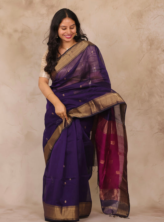 Violet Handloom Maheswari Silk Cotton Sarees | Looms & Tassels
