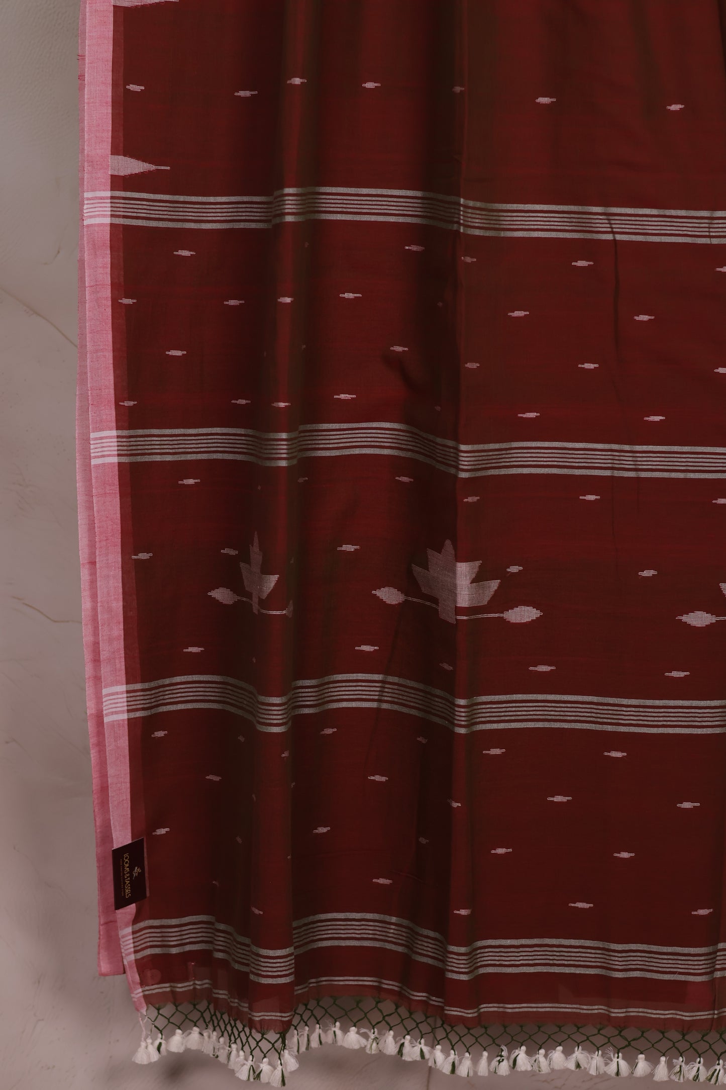 Dual Shade Malai Cotton Saree with Butta Weaving | Looms & Tassels