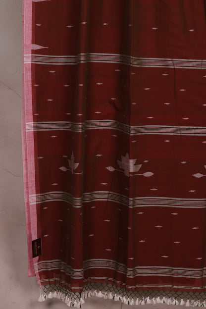 Dual Shade Malai Cotton Saree with Butta Weaving | Looms & Tassels