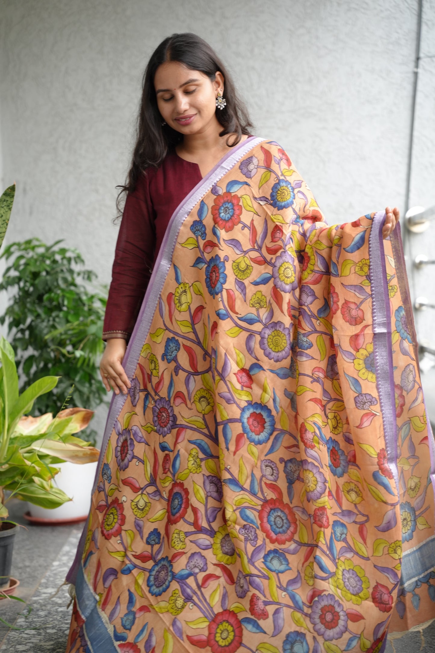 Pen Kalamkari Mangalagiri silk Dupatta