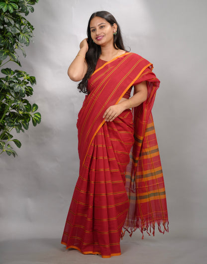 Red Narayanpet Cotton Saree | Looms & Tassels