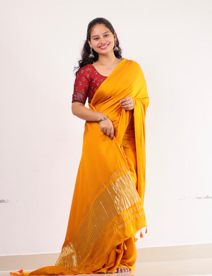 Mustard Plain Modal Silk Saree