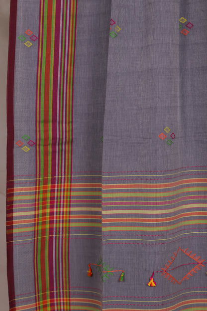 Grey Bhujodi weaving Malai Cotton Saree | Looms & Tassels